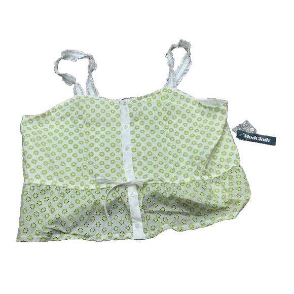 NWT Modcloth Womens Darling for the Prairie Peplum Tank Top Green White Size 1X - Picture 1 of 8